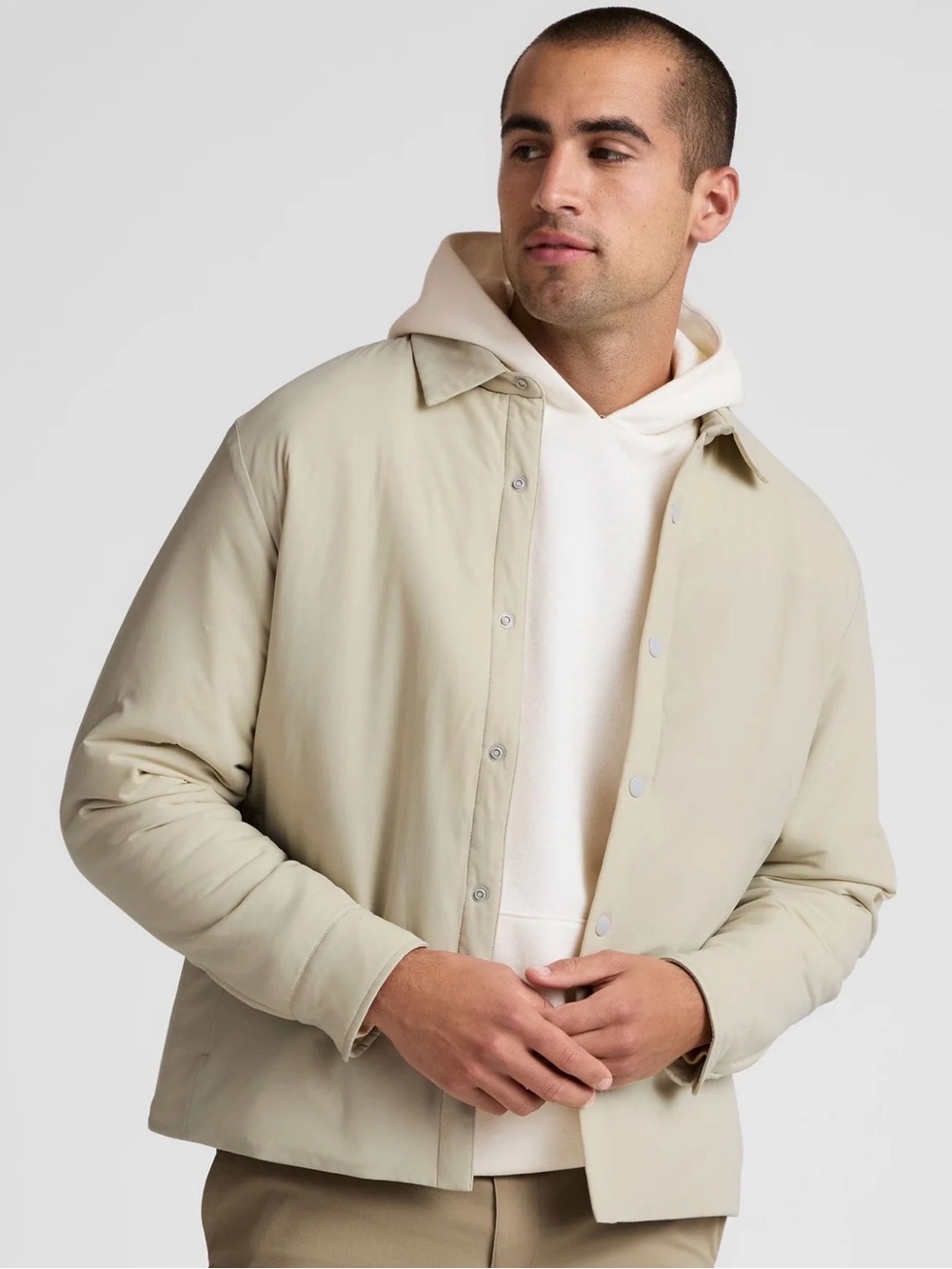 Beyond Yoga Men's Lightweight Beige Jacket - Casual Button-Front
